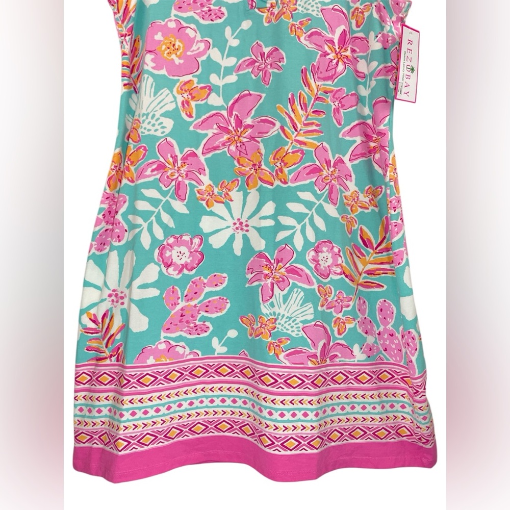 Rezobay Paradise Island Print Cotton Knit Sleeveless Ruffle Dress  NWT - Picture 5 of 9